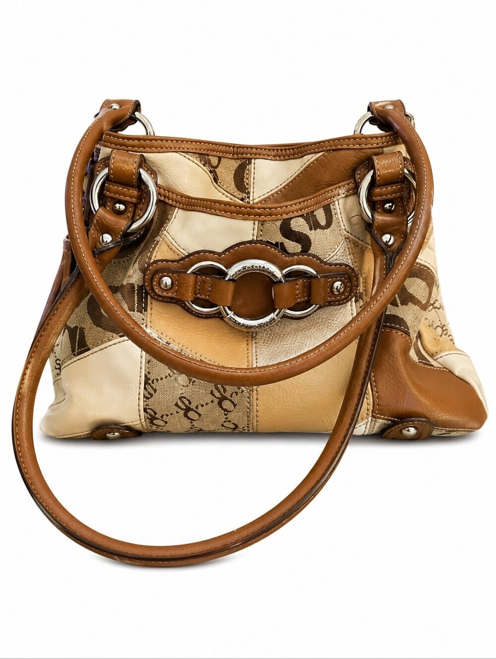Vtg SOPHIA CAPERELLI 1970s Monogram Patchwork Hobo Leather Shoulder Bag